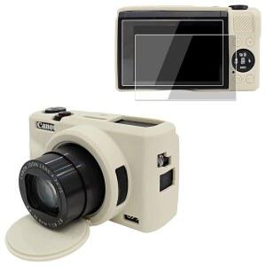 캐논 파워샷 G7 X 마크 III용 카메라 케이스 2PCS 화면 보호기 풀 프리트렉션 소프트 G7X III 실리콘 케이스 분리형 렌즈 커버 G7XIII G7X3-베이지용 보호 커버 c3S