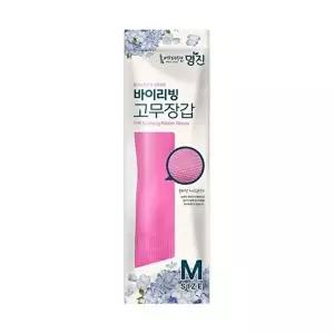 [명진]고품질 명진 바이리빙 고무장갑 M 분홍 / 32.5x20.5cm (100개입) 바이리빙 주방용 분홍색 중형 WFOL