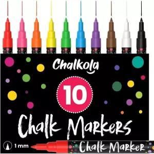 칠판용 Chalkola 엑스트라 파인 팁 초크 마커 1mm 포인트 10팩 - 젖은 지우기 자동차 창문용 액체 펜