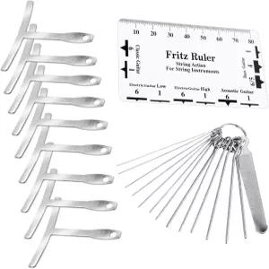 기타 및 베이스 설정 수리 도구 키트용 바늘 파일이 있는 루티어 11개 세트 반경 게이지 9개와 스트링 액션