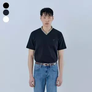 게스 진 남여공용 V넥 미니 빗살 삼각 반팔 티셔츠 MQ2K8431
