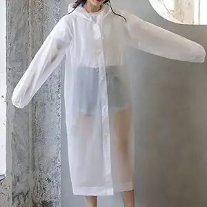 패셔너블 후드 롱 레인코트 여성용 데일리 우의-WFIOKCS