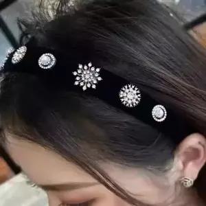 머리띠 진주 큐빅 벨벳 명품 큐빅 진주 제니 헤어밴드 엔틱 엔틱 ...