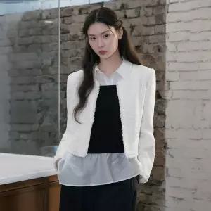 잇미샤 26 S/S 프린지 텍스처 노카라 크롭 자켓 ITQ3ZJK720