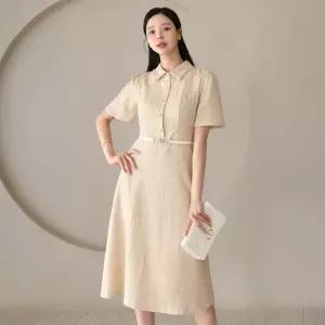 시크라인 (~XXL까지) 에브란 카라 버튼 플레어 벨트 원피스 여름 하객룩 오피스룩 데이트 모임 미시 빅사이