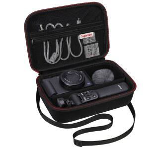 소니 ZV-1F / ZV-1 II 디지털 카메라용 SUPMAY 하드 여행용 케이스 보호 케이스 백 핏 브이로거 액세서리 키트 삼각대 마이크 LED 비디오 라이트 추가 지퍼 포켓 배터리 팩 블랙 cYI