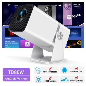 4K 풀 HD 프로젝터 TD80W 안드로이드 WiFi 3D 홈 시어터 휴대용 빔 회의 비디오 영화 PK HY320