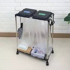 (DAMDA) 재활용 분리수거함 블랙 그레이 2단 + 비닐 50매