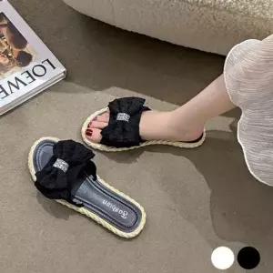 슬리퍼 여름 포인트 큐빅 장식 리본 여성 슬리퍼 러블리한 사무실슬리퍼 뮬슬리퍼