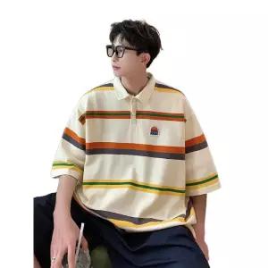 럭비 복고 데일리웨어 배색 스트라이프 시티보이 티셔츠 남녀공용 반팔 외출복 커플시밀러룩