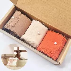 패션잡화 프린지 쉬폰 데코 리본끈 3cm X 5m 3색 세트패브릭 면리본 리본 청첩장 포장 린넨 페브릭