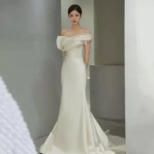 파티 연주회 셀프 피로연 실크 머메이드오프숄더드레스