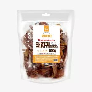 멍메이징 대용량수제 강아지간식 돼지귀슬라이스 500g영양 반려동물 과자 기호성 콜라겐 펫간식 애견 오래