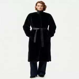 바네사브루노 25FW [시즌오프] 블랙 페이크퍼 밍크 Fur자켓 스트랩벨티드 롱무스탕점퍼 VIJU5F209BK