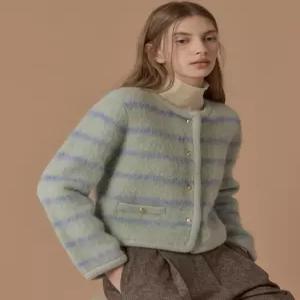 질스튜어트 뉴욕 여성 25FW 터키쉬블루 스트라이프 알파카혼방 가디건 JSSW5D210T1