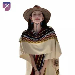 어깨숄 옐로우 에스닉 몽골 몽골판초 여행망토 여성용 판초