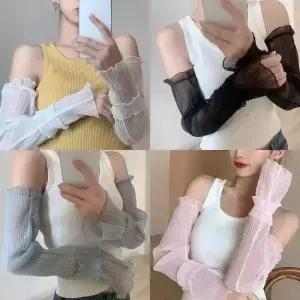 러플 웨이브 레이스 팔토시 달콤한 자외선 차단 팔 커버 스 실크 메쉬 선슬리브 여성 패션 여름 야외용