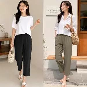 [모든GO]여성 아이스원단 8부 데일리 밴딩팬츠 3종세트 주머니 냉감 여름바지 출근룩 기본핏