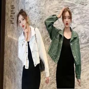 여자 크롭 청자켓 데님 루즈핏 스티치 데일리 아우터 (WBAF089)