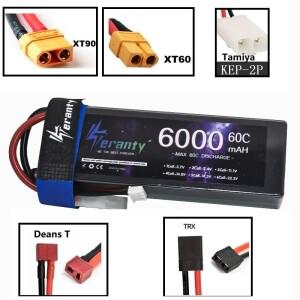 1/2PCS 테란티 리포 배터리 6000mAh 7.4V 60C RC 자동차 버기 트러기 크롤러 몬스터 트럭 (TRX XT90 Dean