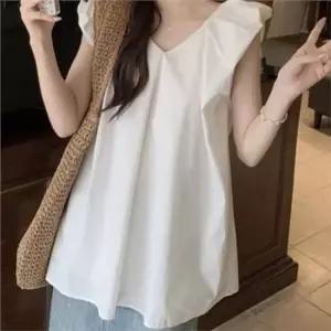 셀럽하우스 브이넥 여성 블라우스 민소매 블라우스 오버핏 데일리 여름
