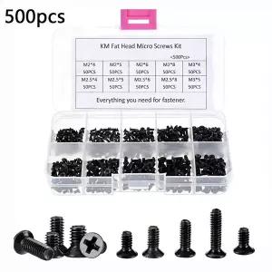 500개 소형 컴퓨터 나사 모음 키트 검정색 작은 안경 나사 M2 M2.5 M3 PC 및 노트북 SSD 하드 드라이브 CPU
