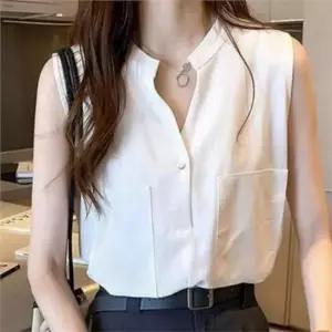 셀럽하우스 브이넥 여성 민소매 셔츠 데일리 민소매 셔츠 블라우스 캐주얼 여름