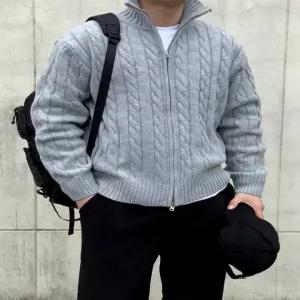 [루플릭]데일리 울 꽈배기 투웨이 오버핏 니트집업