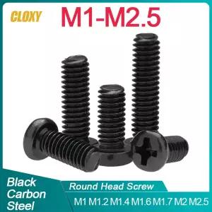 50/100pcs 검정색 둥근 머리 십자 나사 M1 M1.2 M1.4 M1.6 M1.7 M2 M2.5 매립형 필립스 팬 헤드 전자 소형