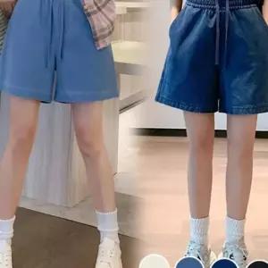 4가지 색상 와이드 핏 편안한 허리 밴딩 5부 여름 데님 면 반바지