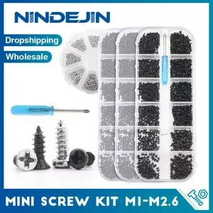 NINDEJIN 필립스 마이크로 나사 키트 M1 M1.2 M1.4 M1.7 M2 탄소강 전자 소형 태핑 나사 세트 안경 시계