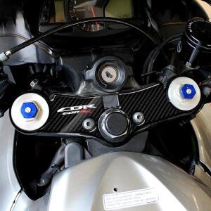 혼다 CBR600RR 2007-2016 2015 3D 카본 룩 어퍼 트리플 요크 디펜더 케이스 장식 스티커