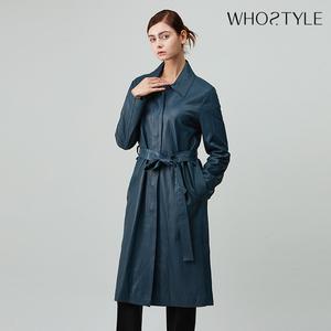 후스타일 여성 데빗 레더 롱 코트 블루