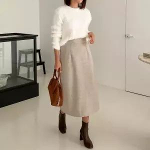 [하프클럽/]여자 FW 출근룩 고무줄 백슬릿 스커트