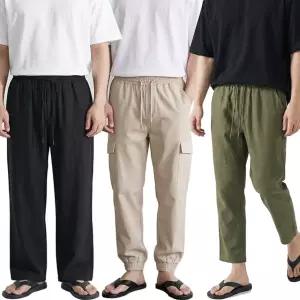 남자 면바지 빅사이즈 밴딩 여름 팬츠 /린넨/와이드/카고/조거/트레이닝/냉장고/밴딩/스판/테이퍼드/플리츠