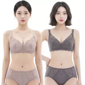 판도라by비비안 여성 노와이어 브라 팬티 세트 레이스 저중심 몰드 A B C 컵 여자 속옷 브래지어 PBR7168S