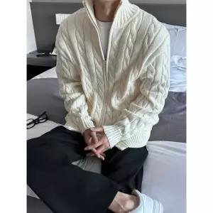 [1400장돌파] 리프 풀집업 꽈배기 울 니트 (4color)
