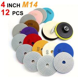 12개 4인치(100mm) 다이아몬드 연마 패드 키트 화강암 콘크리트 대리석 석재용 습식/건식, 5/8