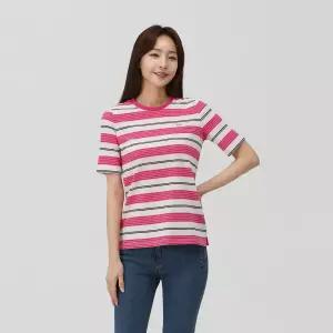 [PAT 여성] 5부 멀티 스트라이프 라운드 티셔츠_1K45302