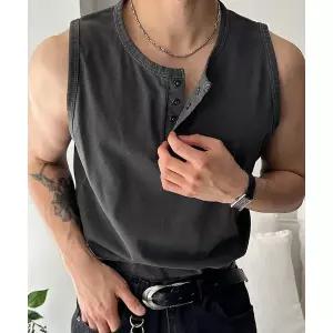 데드 피그먼트 헨리넥 크롭 머슬핏 나시 (4color)