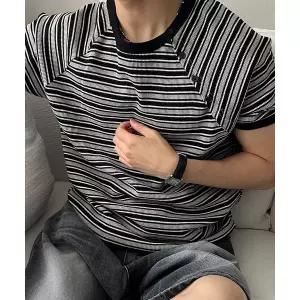 로번 머슬핏 스트라이프 헨리넥 반팔 (2color)