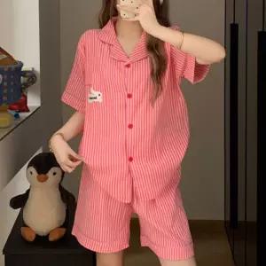 (3451) 여름 잠옷 반팔 귀염뽀짝 핑크라인 상하세트 파자마 여성 잠옷 데일리 홈웨어
