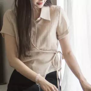 [여리핏/페미닌무드] 시어 랩 리본 블라우스