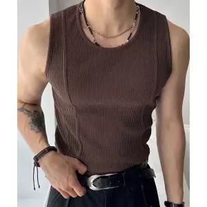빌드업 핀턱 머슬핏 절개 슬리브리스 (4color)