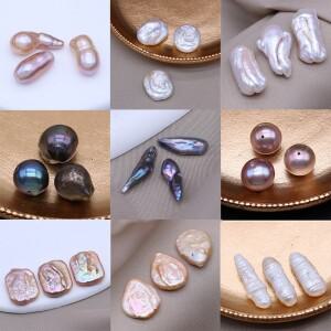 3피스 비즈 천연 담수 진주 AAA 불규칙한 바로크 모양의 화이트 블랙 퍼플 DIY 목걸이 쥬얼리 액세서리