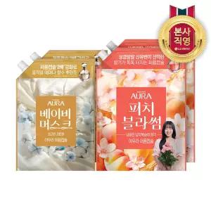 [N단독구성] 아우라 퍼퓸캡슐 섬유유연제 리필 1.7L 피치블라썸 2개 + 리필 1L 베이비머스크 2개