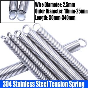 1PCS 2.5mm 와이어 직경 304 스테인레스 스틸 O 링 후크 연장 스프링 인장 코일 듀얼 L = 50mm-340mm