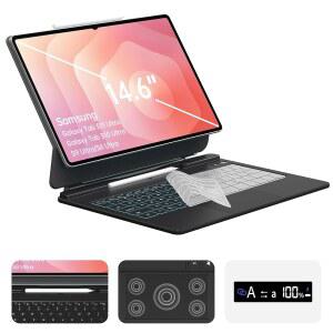 갤럭시 탭 S11 / S10 / S9 / S8 울트라용 오토오어 키보드 케이스, S펜 홀더, 매직 스타일 플로팅 캔틸레버, 배터리 디스플레이, AI 키 준비, 덱스 모드, 3레벨 7색 백라이트, 블랙