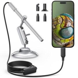테슬롱 USB-C 디지털 현미경, 10배에서 200배 동전, 15+ 스탠드, ANDROID LED 및 전자식 확대 휴대용 8개의 가능 조명, 장치와 호환 금속 회전 카메라,