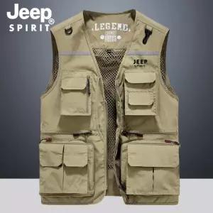 JEEP SPIRIT 남성 여름 멀티포켓 아웃도어 조끼 낚시 조끼
